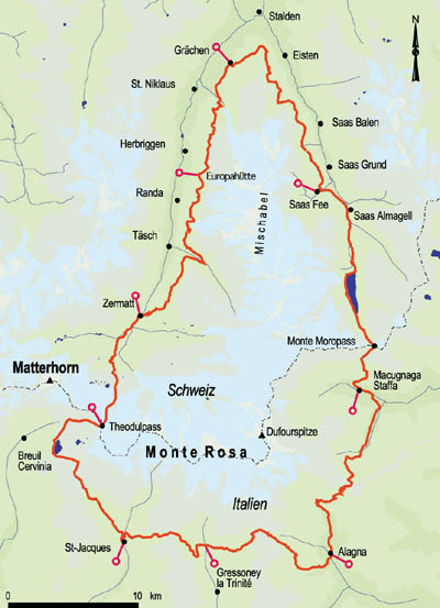 Die offizielle Tour de Monte Rosa... Meine Route weicht der offiziellen Tour a bisl, aber gibt einen Überblick über das Gebiet...